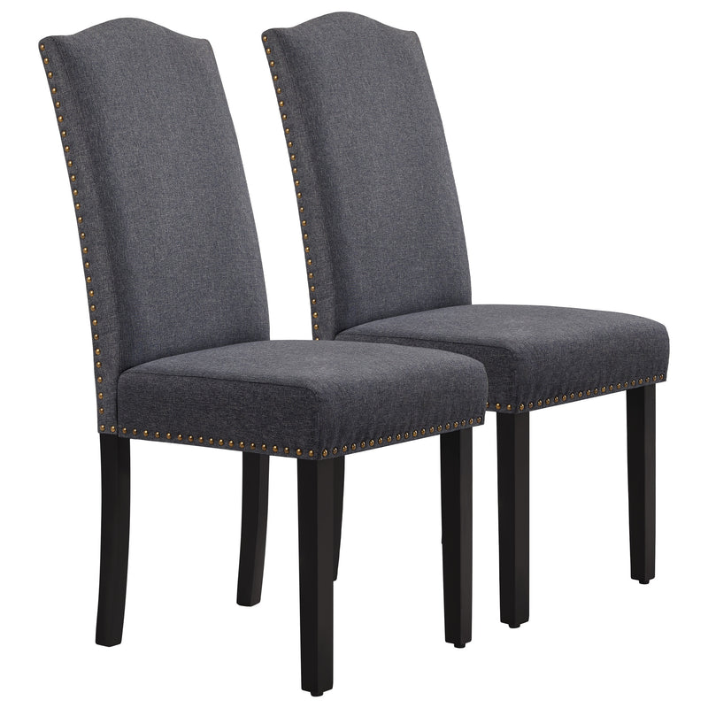 Classic Upholstered Dining Chairs with Nailhead Trim and Solid Wood Legs