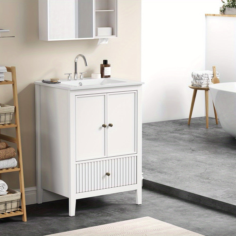 Modern Bathroom Vanity Sink Cabinet with Fluted Drawers