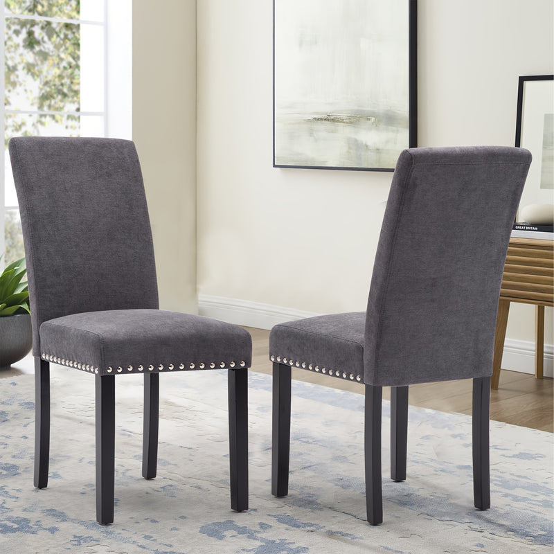Upholstered Gray Dining Chair Set with Elegant Nailhead Trim