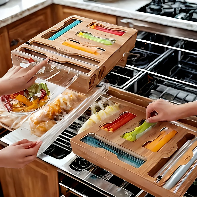 Bamboo Kitchen Storage Box with Sliding Drawers and Labels