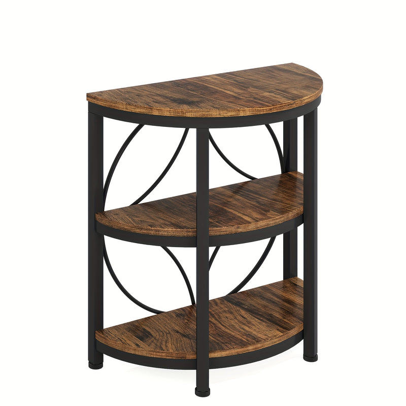 Rustic 3-Tier Half Round End Table with Shelves