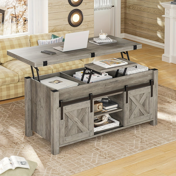 Farmhouse Lift Top Coffee Table with Hidden Storage Solutions