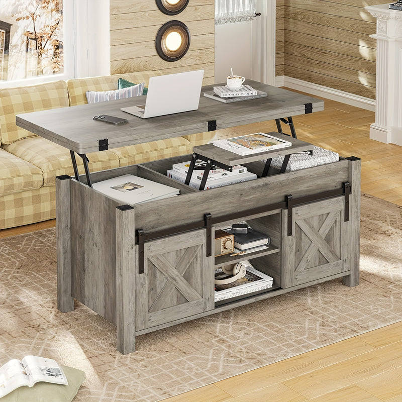 Farmhouse Lift Top Coffee Table with Hidden Storage Solutions