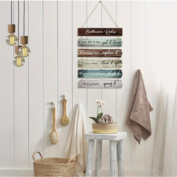 Funny Bathroom Rules Wall Decor Rustic Farmhouse Signs