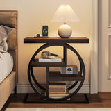 Industrial Wood Side Table with Storage and Geometric Metal Frame