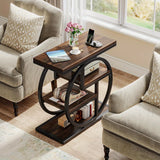 Industrial Wood Side Table with Storage and Geometric Metal Frame