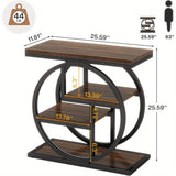 Industrial Wood Side Table with Storage and Geometric Metal Frame