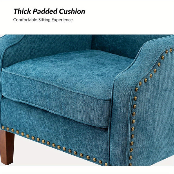 Elegant Upholstered Blue Accent Chair with Swoop Arms