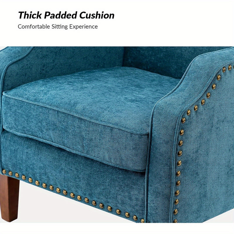 Elegant Upholstered Blue Accent Chair with Swoop Arms