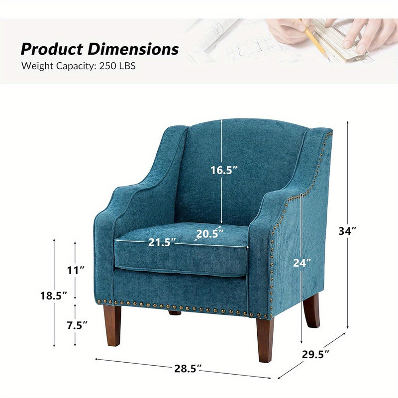 Elegant Upholstered Blue Accent Chair with Swoop Arms