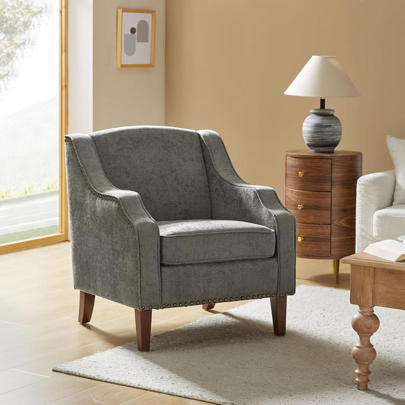 Elegant Upholstered Blue Accent Chair with Swoop Arms