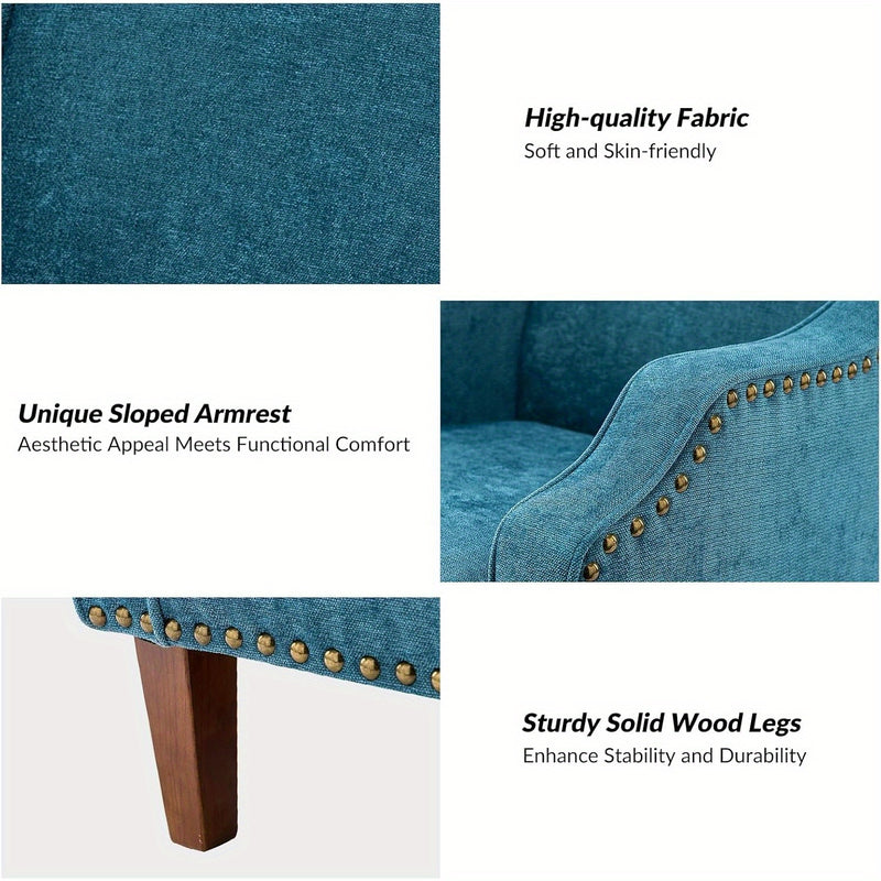 Elegant Upholstered Blue Accent Chair with Swoop Arms