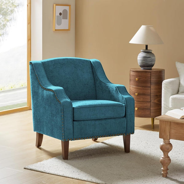 Elegant Upholstered Blue Accent Chair with Swoop Arms