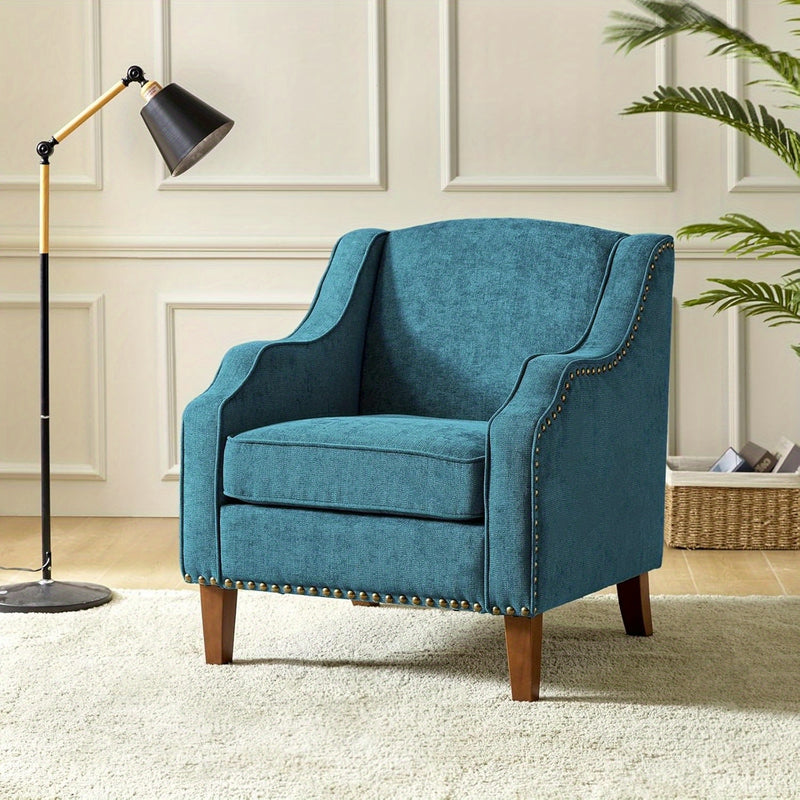 Elegant Upholstered Blue Accent Chair with Swoop Arms