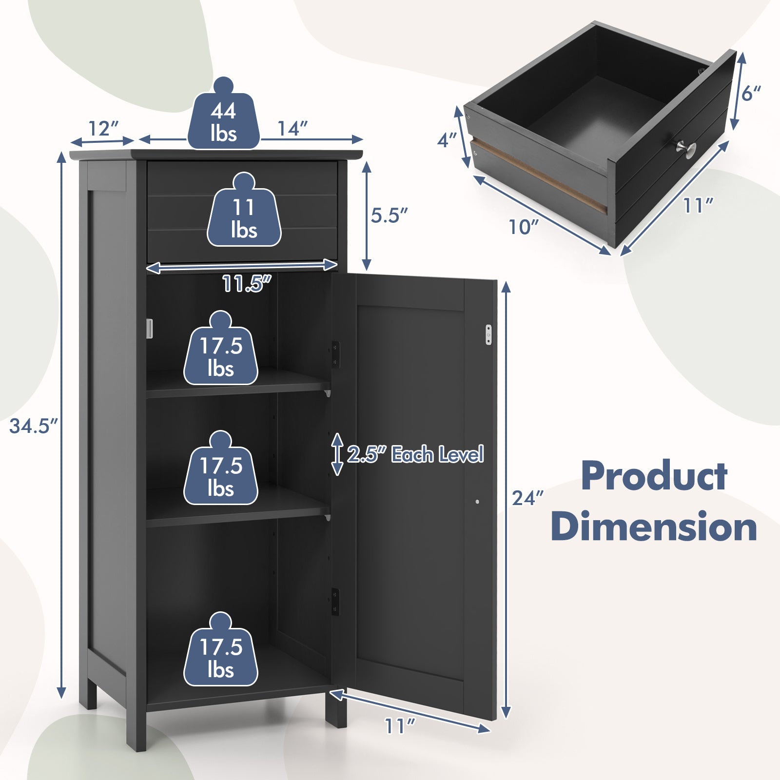 Sleek Modern Bathroom Storage Cabinet with Adjustable Shelves