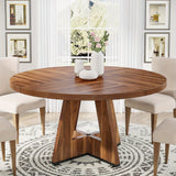 Farmhouse Style Bamboo Wood Round Dining Table for Four