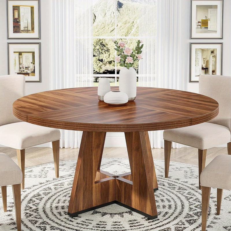 Farmhouse Style Bamboo Wood Round Dining Table for Four