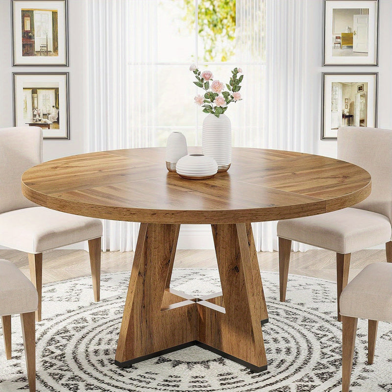 Farmhouse Style Bamboo Wood Round Dining Table for Four