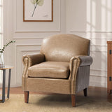 Faux Leather Accent Chair With Retro Wood Legs And Comfort