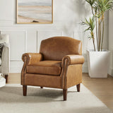 Faux Leather Accent Chair With Retro Wood Legs And Comfort