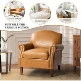 Faux Leather Accent Chair With Retro Wood Legs And Comfort