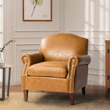 Faux Leather Accent Chair With Retro Wood Legs And Comfort