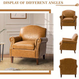 Faux Leather Accent Chair With Retro Wood Legs And Comfort