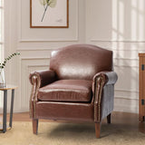 Faux Leather Accent Chair With Retro Wood Legs And Comfort