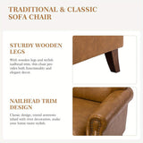 Faux Leather Accent Chair With Retro Wood Legs And Comfort