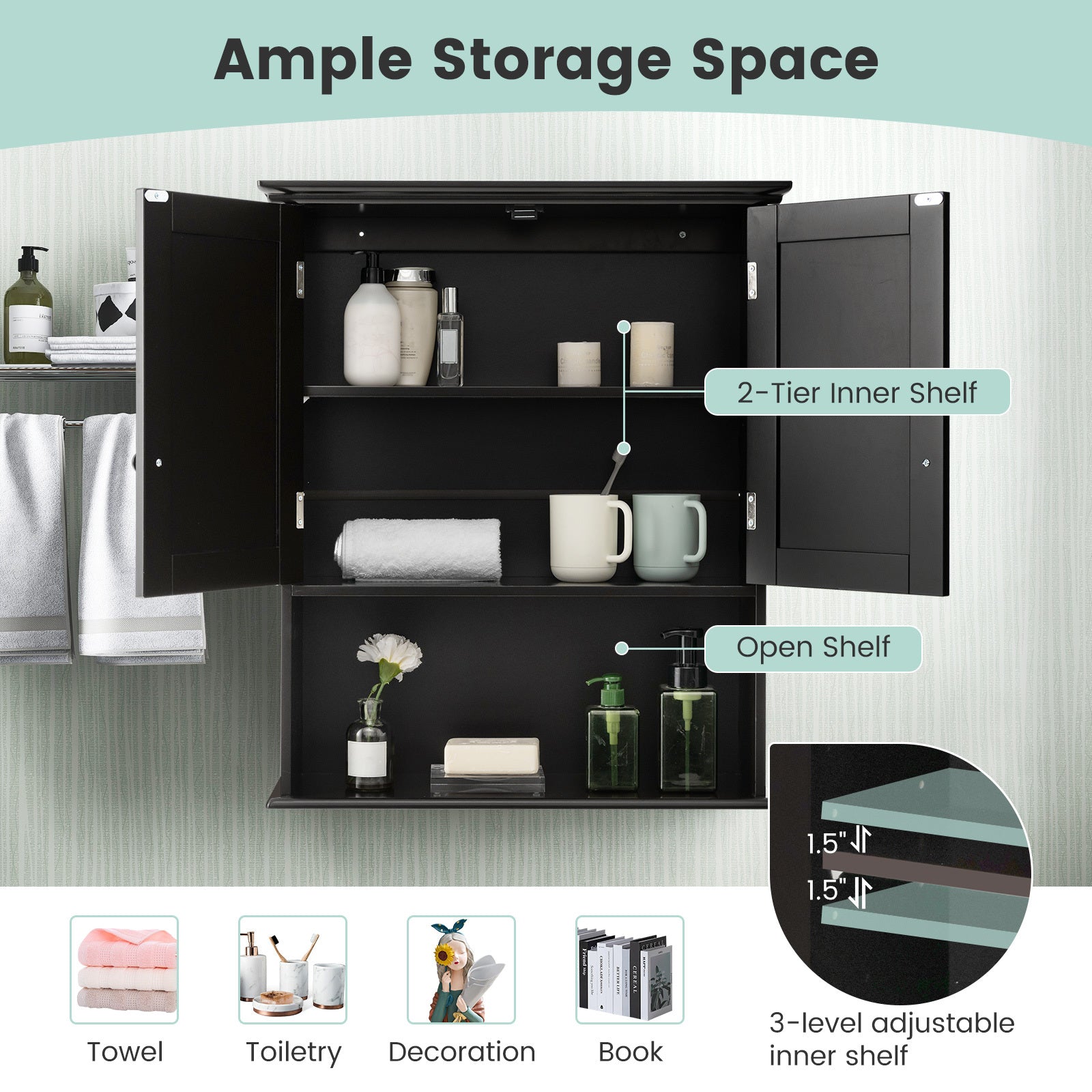 Space-Saving Wall-Mounted Bathroom Storage Cabinet with Adjustable Shelves
