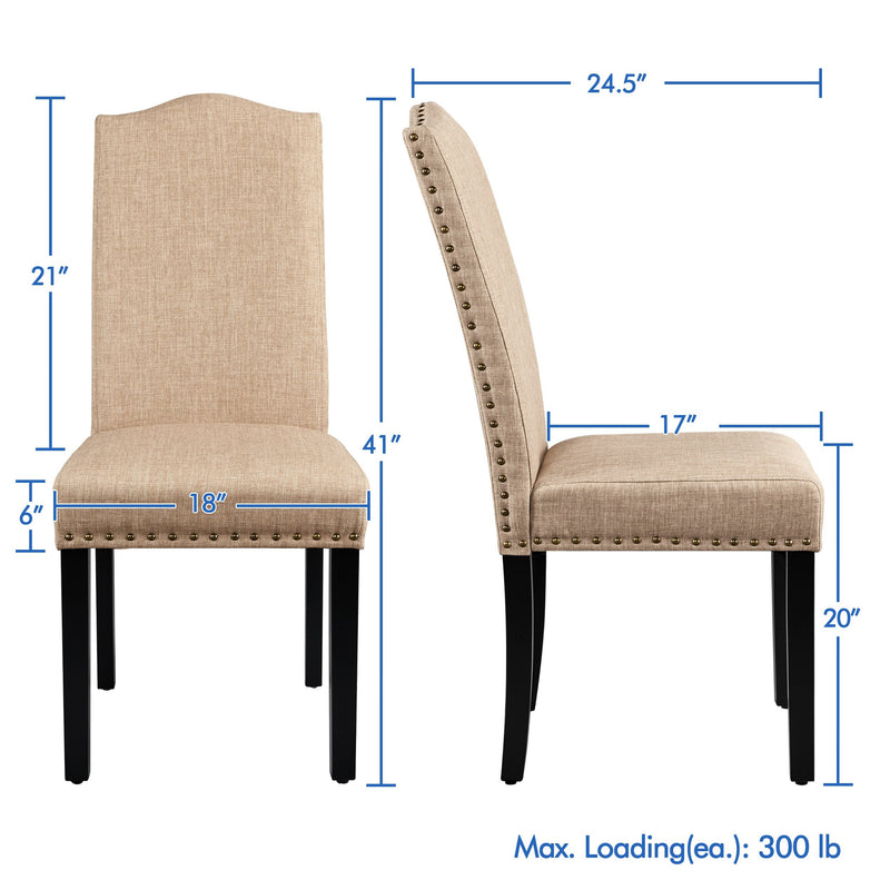 Classic Upholstered Dining Chairs with Nailhead Trim and Solid Wood Legs