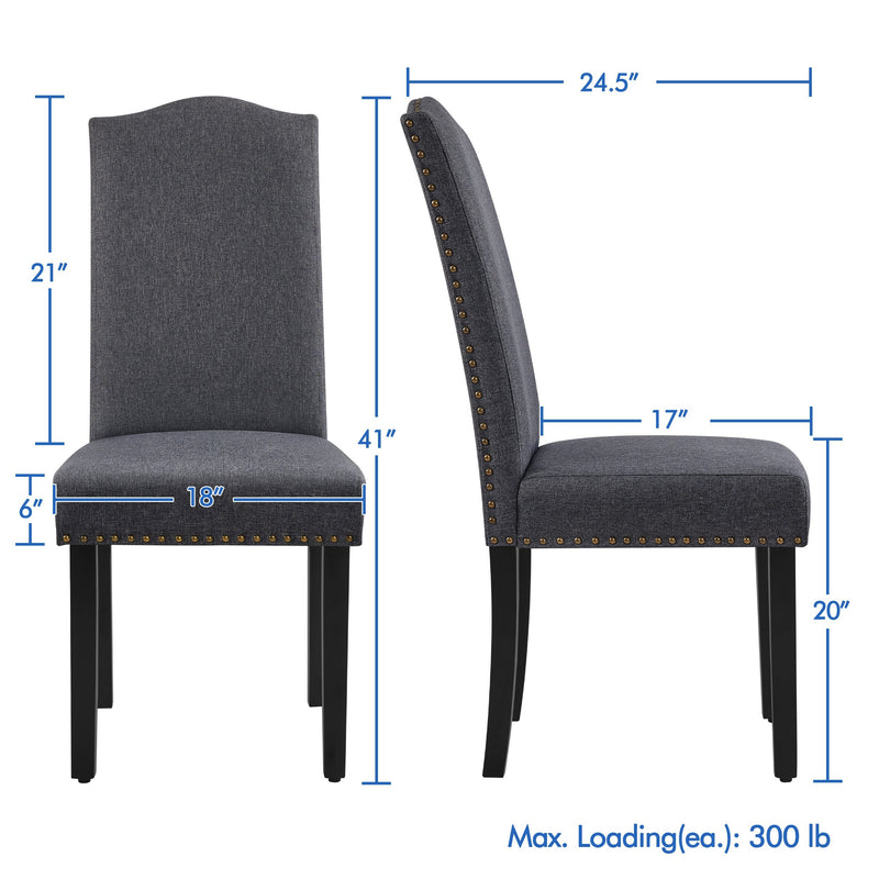 Classic Upholstered Dining Chairs with Nailhead Trim and Solid Wood Legs