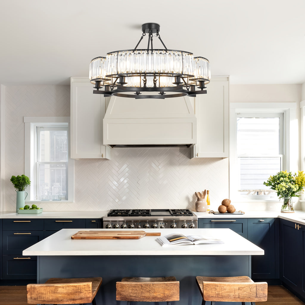 French Traditional 8 Light Round Chandelier With Crystals