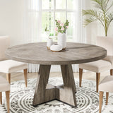 Farmhouse Style Bamboo Wood Round Dining Table for Four