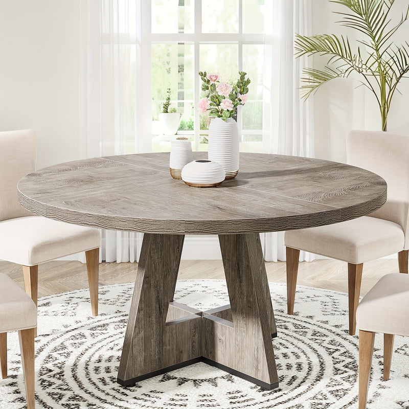 Farmhouse Style Bamboo Wood Round Dining Table for Four