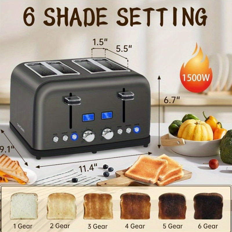 Stainless Steel Digital Toaster with LCD Display and Shade Settings