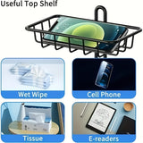 Sleek Black Metal Toilet Paper Holder and Phone Shelf