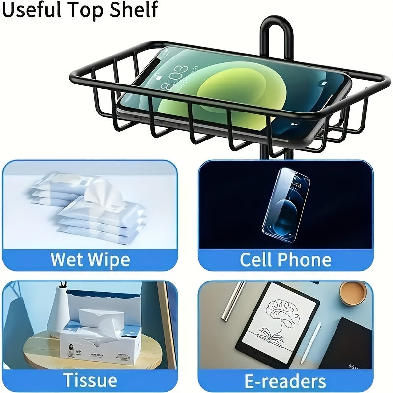 Sleek Black Metal Toilet Paper Holder and Phone Shelf