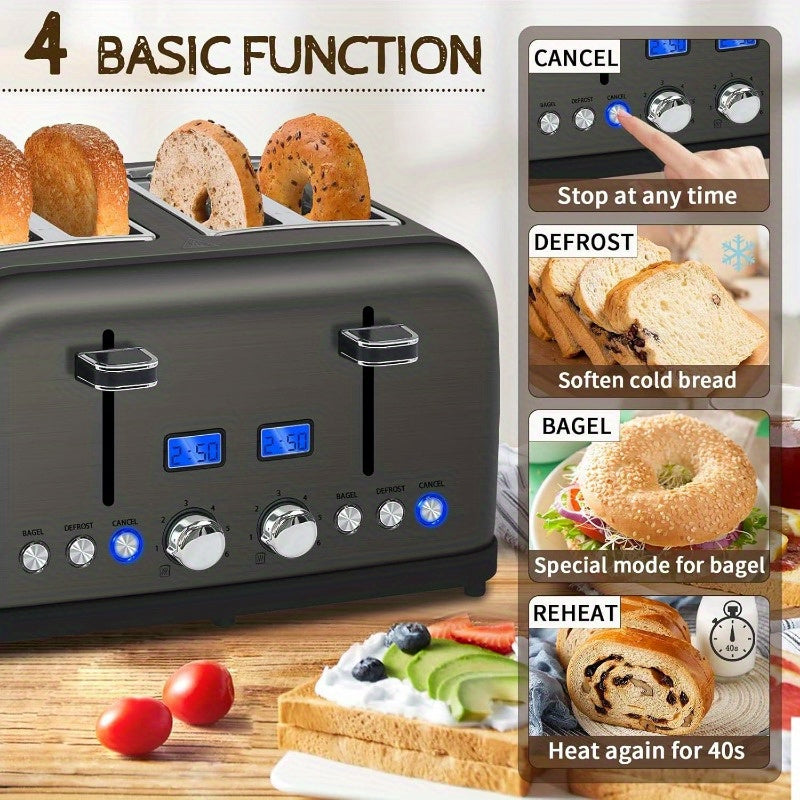 Stainless Steel Digital Toaster with LCD Display and Shade Settings