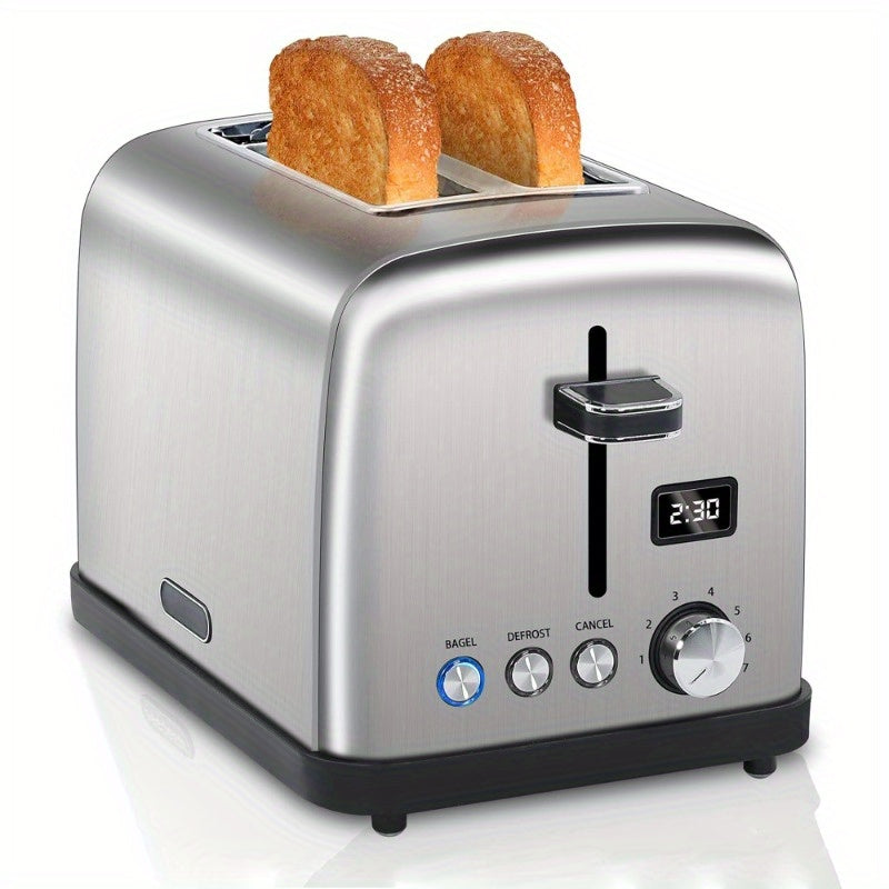 Stainless Steel Digital Toaster with LCD Display and Shade Settings