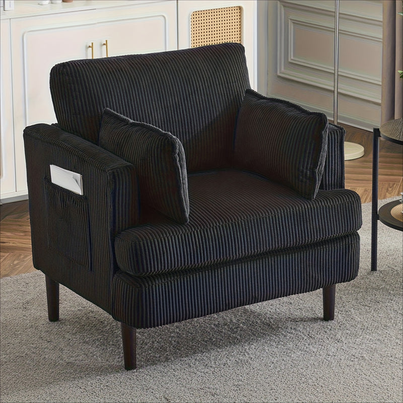 Modern Corduroy Oversized Armchair with Pillows and Side Pocket