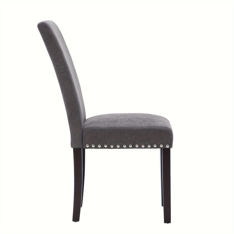 Upholstered Gray Dining Chair Set with Elegant Nailhead Trim