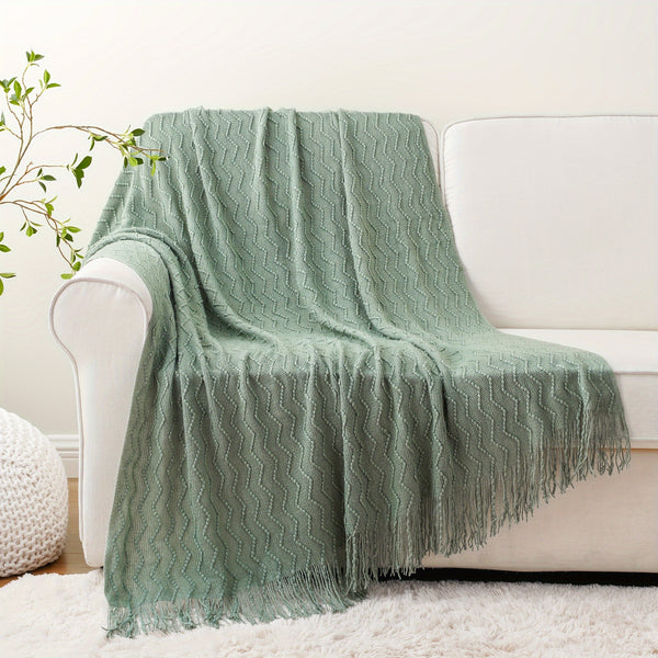 Cozy Boho Textured Throw Blanket with Tassels for Living Room