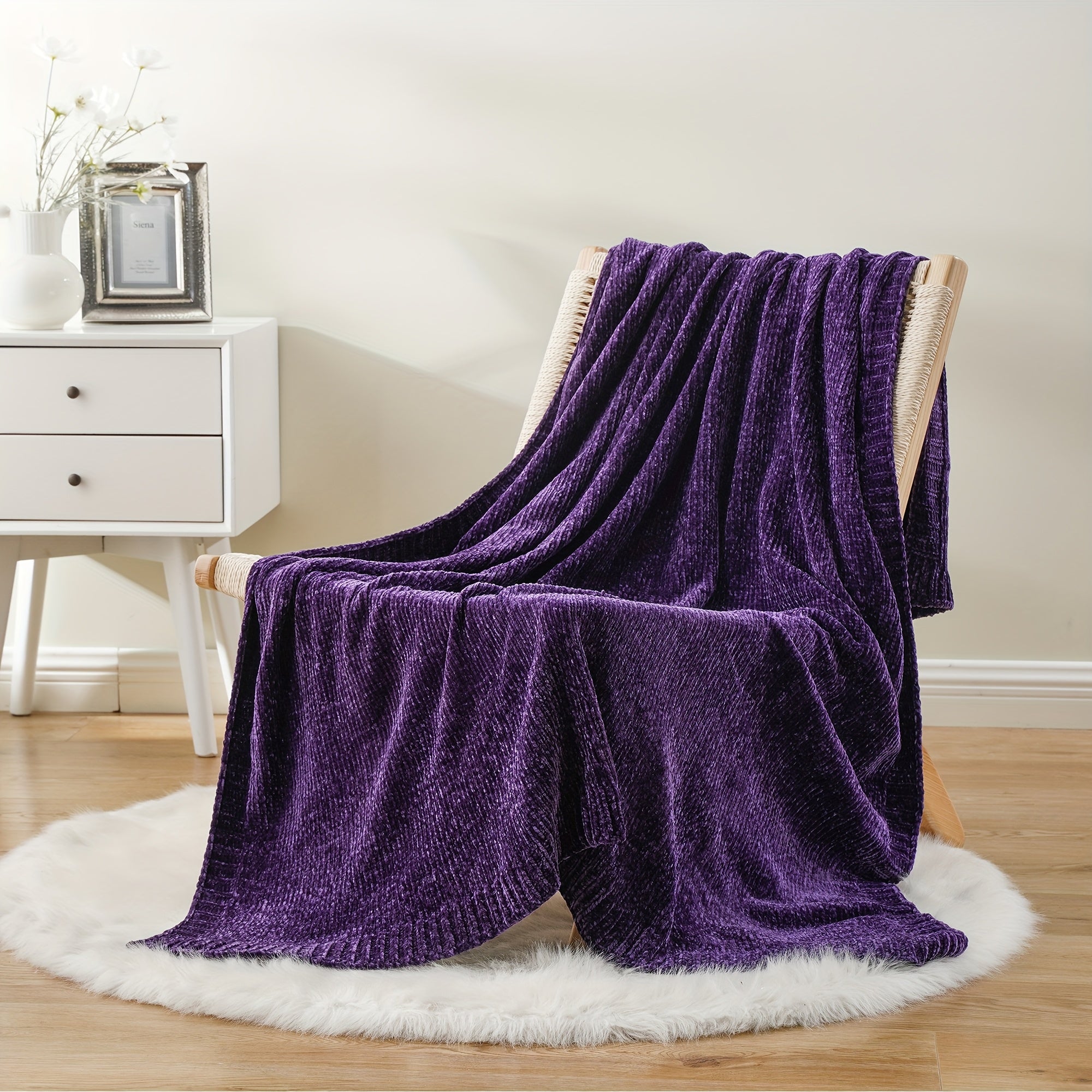 Boho Chenille Knit Throw Blanket for Cozy Home Decor