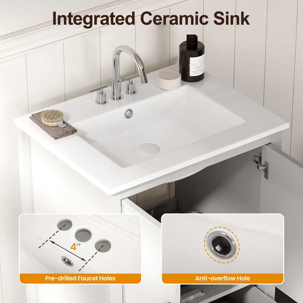 Modern Bathroom Vanity Sink Cabinet with Fluted Drawers