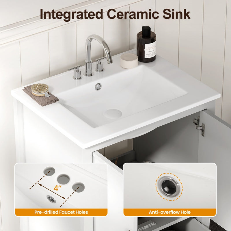 Modern Bathroom Vanity Sink Cabinet with Fluted Drawers