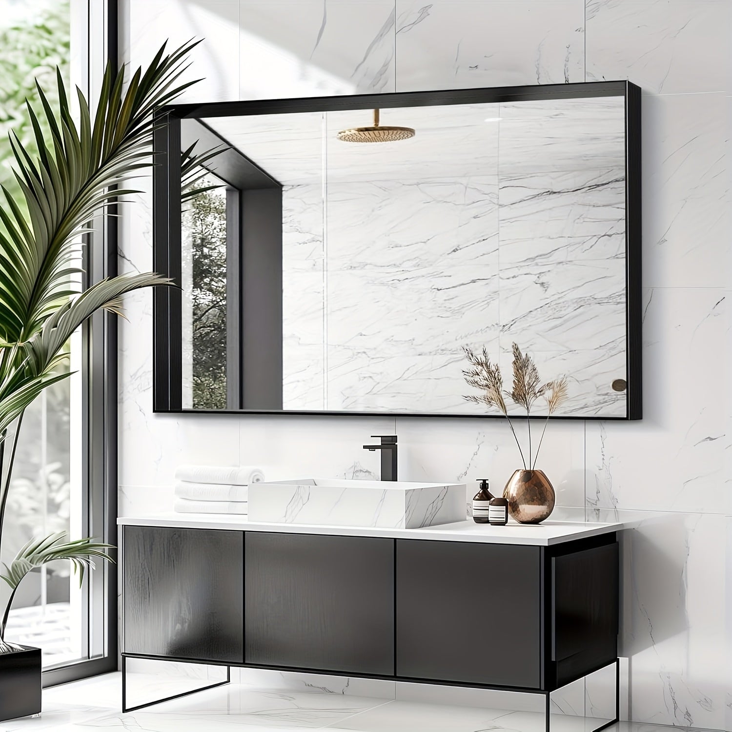 Wall Mounted Makeup Mirror with Unbreakable Glass and Brushed Finish