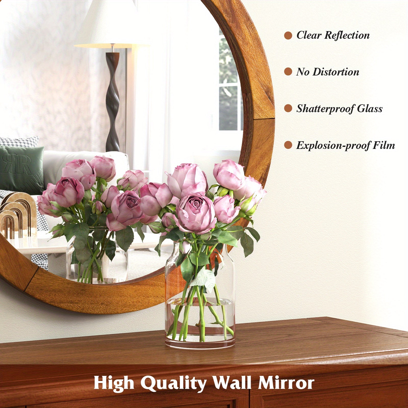 Rustic Wall Mounted Decorative Mirror with Solid Acacia Frame