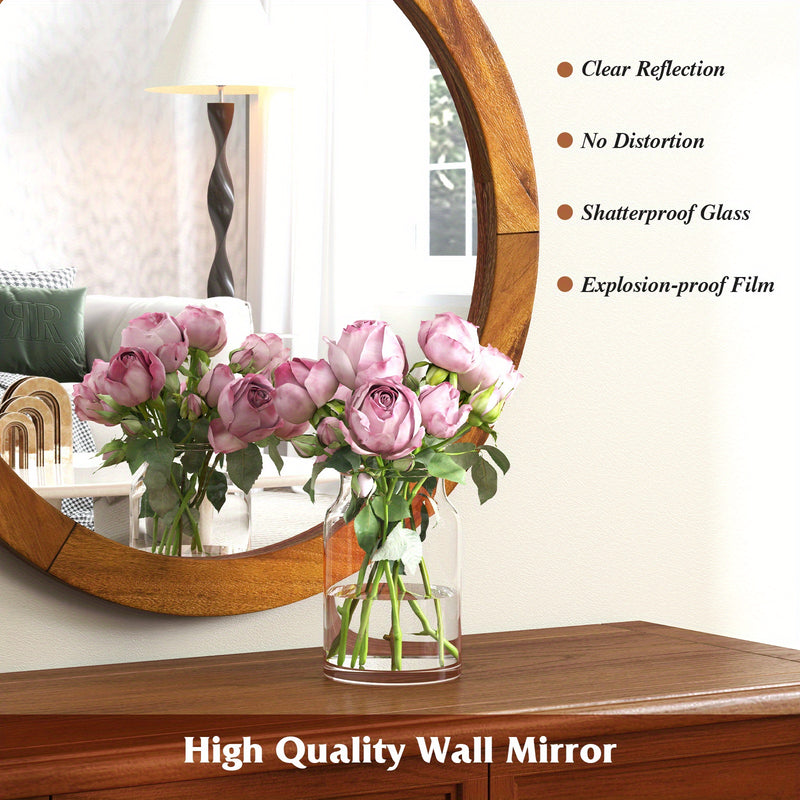 Rustic Wall Mounted Decorative Mirror with Solid Acacia Frame
