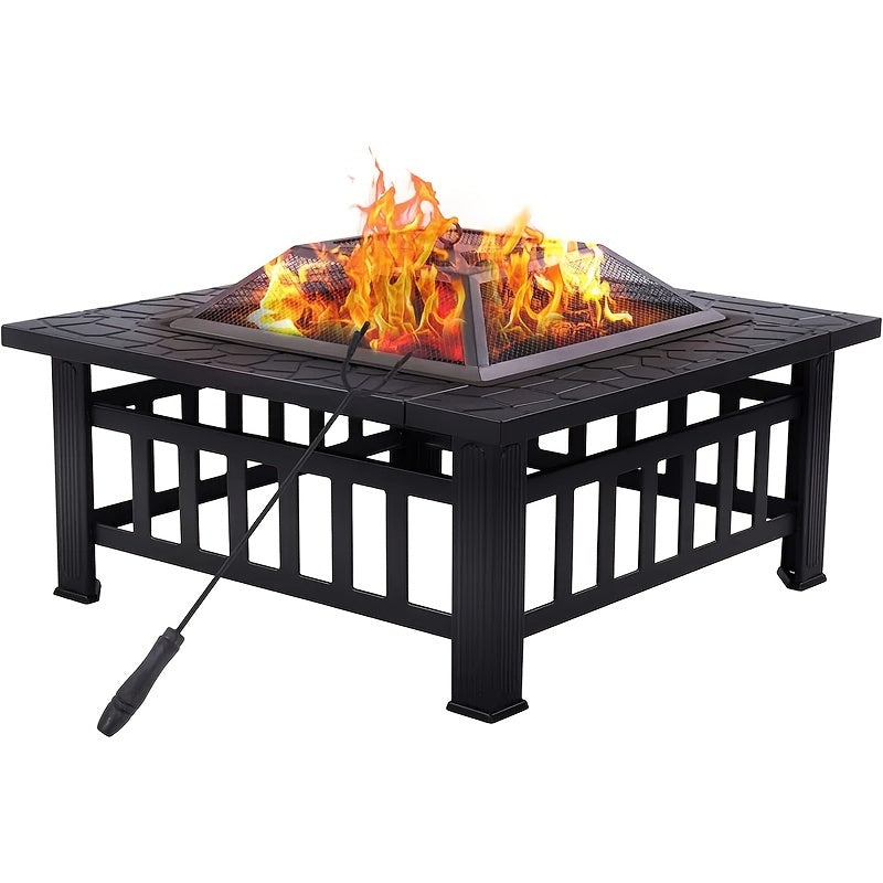 3-in-1 Square Fire Pit Table with BBQ Grill and Cover